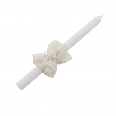 Linen baptismal candle decoration with rose 1